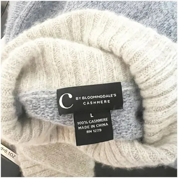 C by Bloomingdale’s Women Cashmere Pullover Sweater Sz L Turtleneck Colorblock - Picture 7 of 9
